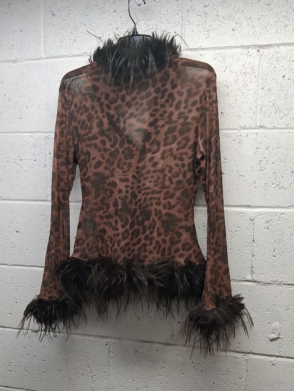 NWOT Faux Fur Trim Leopard Print See Through Cardigan  - Brown - Picture 6 of 6